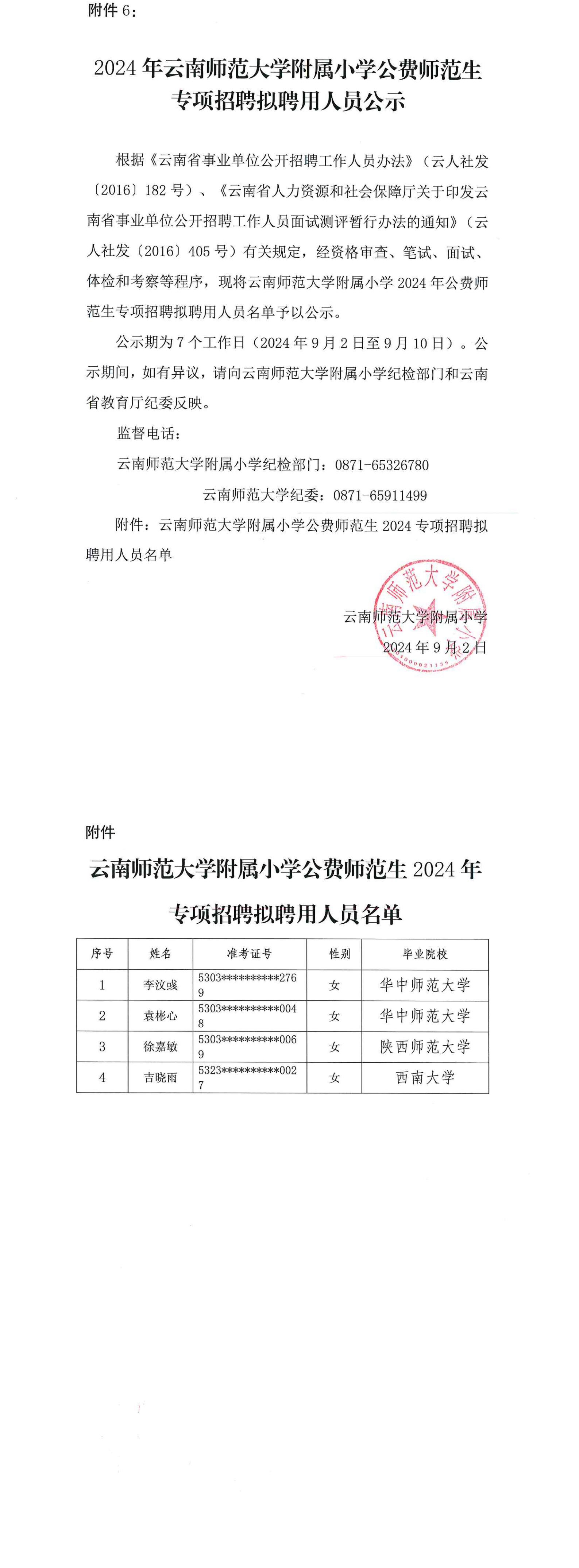 2024年云南师范大学附属小学公费师范生专项招聘拟聘用人员公示_00_副本.jpg
